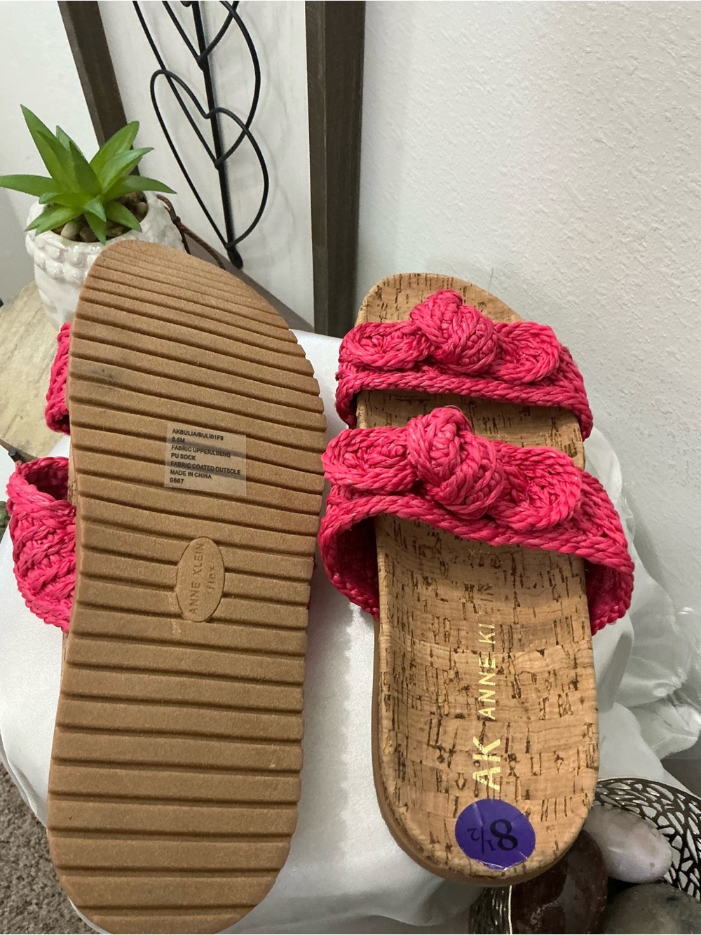 NWOT Anne Klein Women’s Bulia Braided Pink Rose Strap Sandals 8.5 - Picture 4 of 5